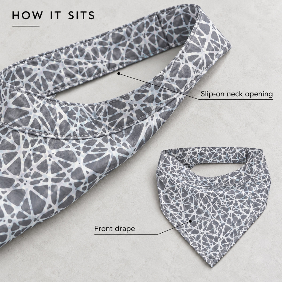 GAVPEPY Polyester Reflective Pattern Pet Bandana, Sizes S, M, L, Gray, for photos, celebrations, walks and everyday pet outfits; a neckwear accessory for everyday outfits, portraits and special occasions image 4 - 04-颈部结构.jpg