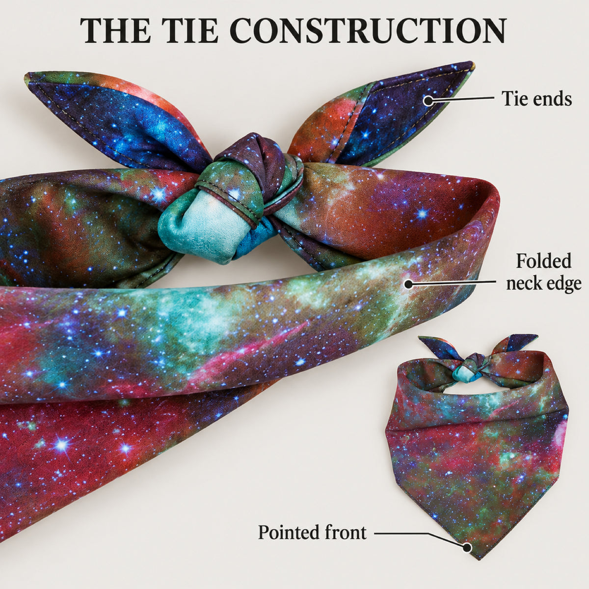 GAVPEPY Polyester Galaxy Print Pet Bandana, Size L, as pictured, for pet photos, outings and celebrations; decorative neckwear with the selected print and fit shown in the product photos; review the selected variant photo for details image 4 - 04-系带结构.jpg