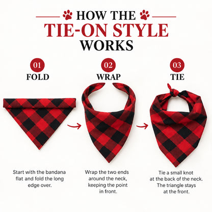 GAVPEPY Cotton-linen blend Gingham Pet Bandana, Sizes Small, Large, Red, White, for photos, celebrations, walks and everyday pet outfits; a neckwear accessory for everyday outfits, portraits and special occasions image 4 - 04-系结方式.jpg