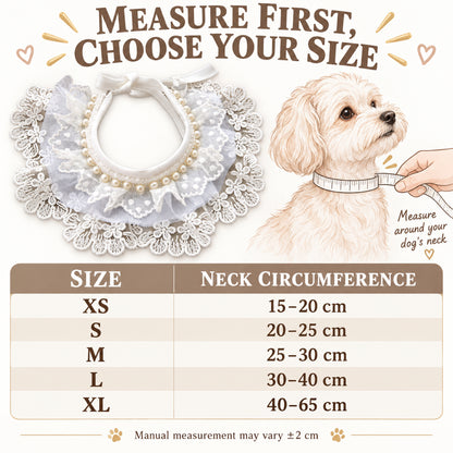 GAVPEPY Lace-Trim Pet Collar Bib, Sizes XS, S, M, L, XL, White, for pet photos, outings and celebrations; decorative neckwear with the selected print and fit shown in the product photos; review the selected variant photo for details image 4 - 04-尺码选择.jpg