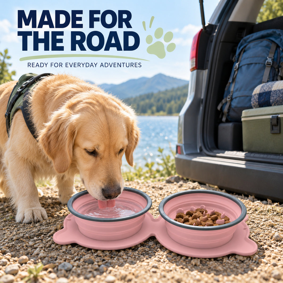 Twin Collapsible Silicone Pet Travel Bowls, 7 Colors, By GAVPEPY image 6 - 05-Travel-Ready.jpg