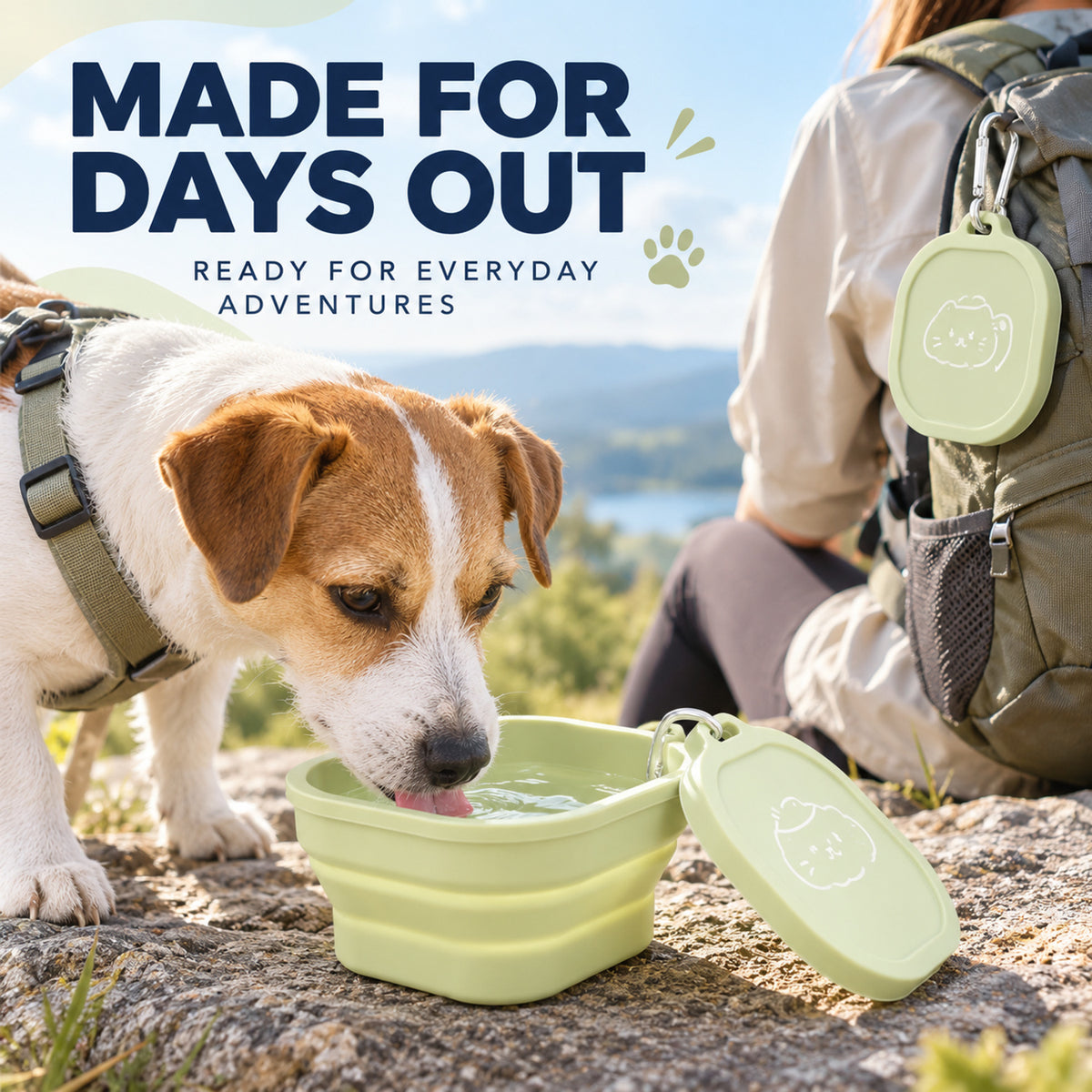 Covered 400 ml Collapsible Silicone Pet Bowl, 4 Colors & 2 Designs, By GAVPEPY image 6 - 05-Travel-Ready.jpg