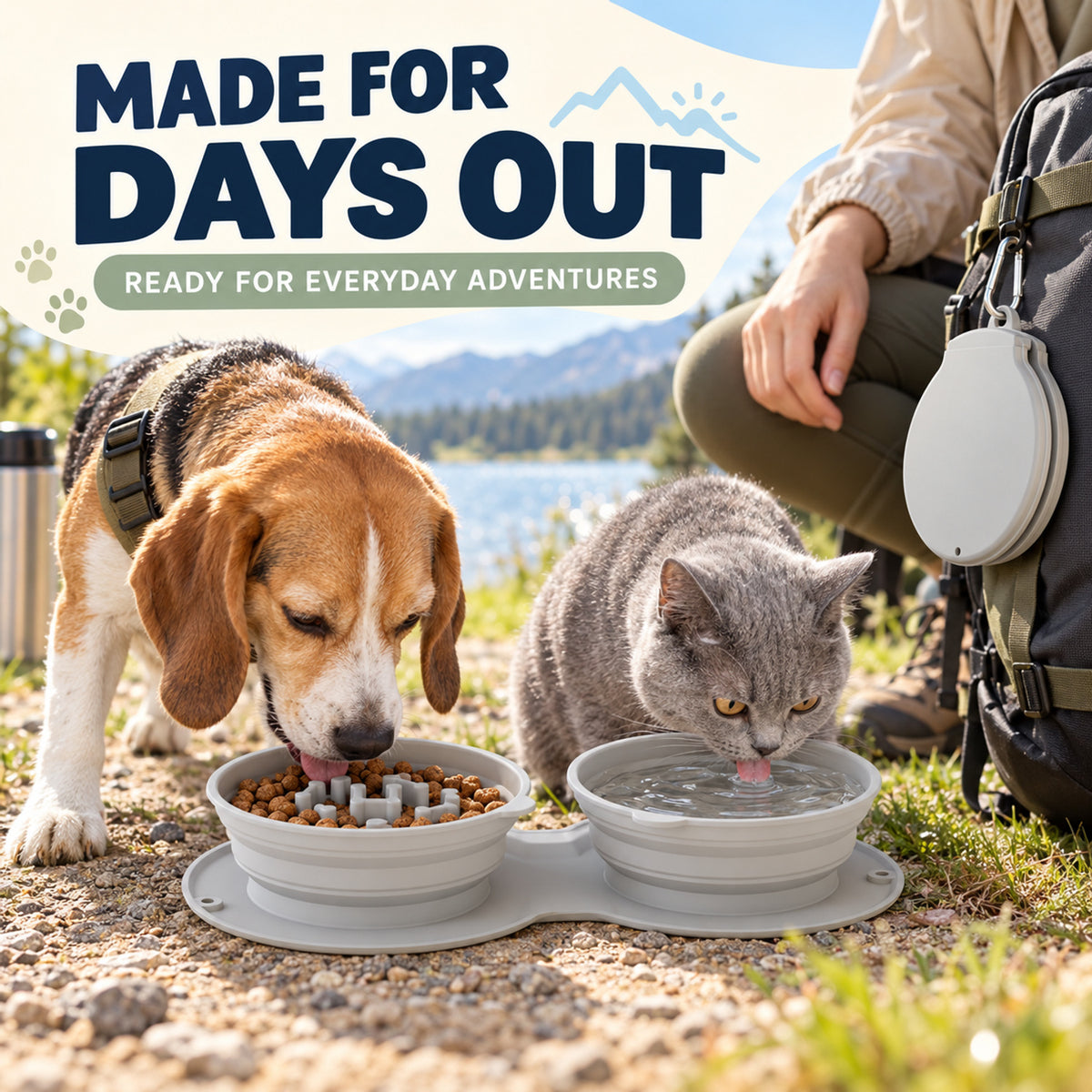 Collapsible Silicone Double Slow-Feeder Pet Bowl, By GAVPEPY image 6 - 05-Travel-Ready.jpg