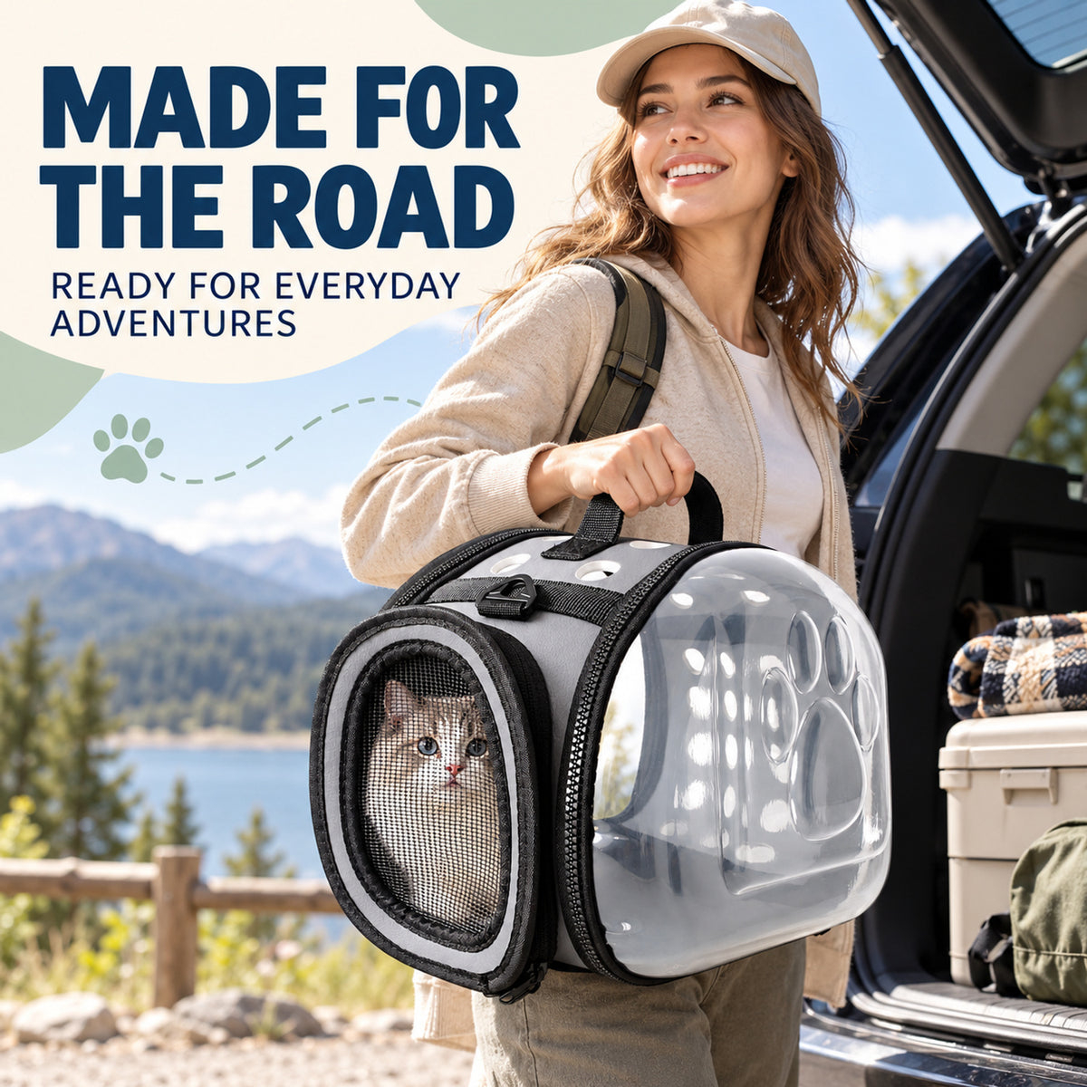 Soft-Sided Cat Travel Carrier, 6 Colors & 2 Sizes, By GAVPEPY image 6 - 05-Travel-Ready.jpg