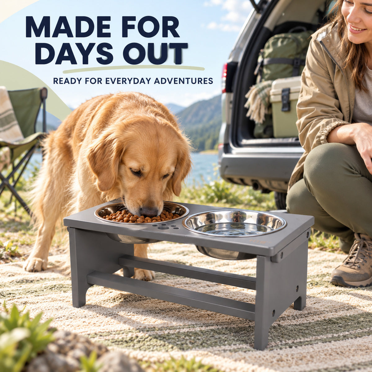 Adjustable Foldable Double Pet Bowl Stand, By GAVPEPY image 6 - 05-Travel-Ready.jpg