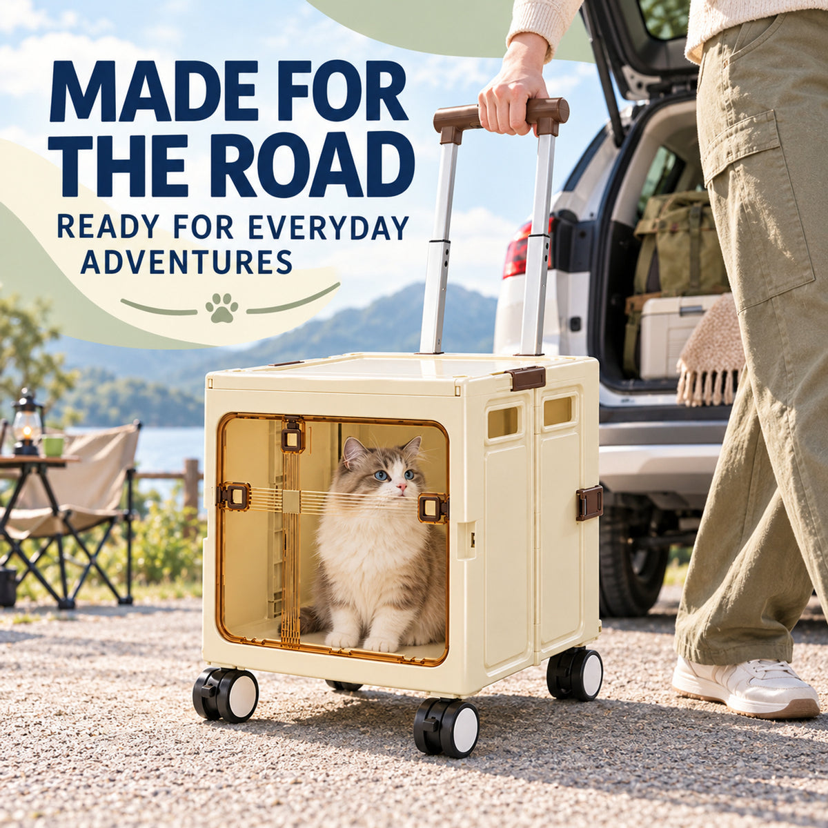 Hard-Shell Rolling Pet Carrier, 2 Colors, 2 Sizes & 2 Styles, By GAVPEPY image 6 - 05-Travel-Ready.jpg