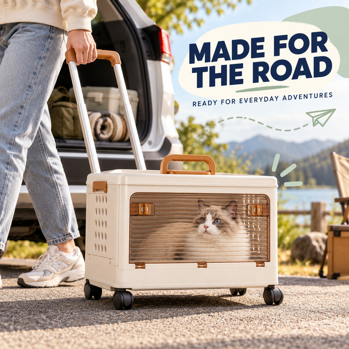 Portable Wheeled Pet Travel Carrier, 44.5 x 32 x 26 cm, By GAVPEPY image 6 - 05-Travel-Ready.jpg