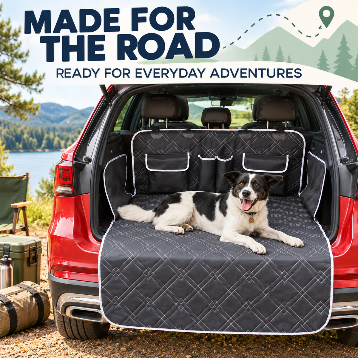 Checkered Vehicle Cargo Area Pet Protector, By GAVPEPY image 6 - 05-Travel-Ready.jpg