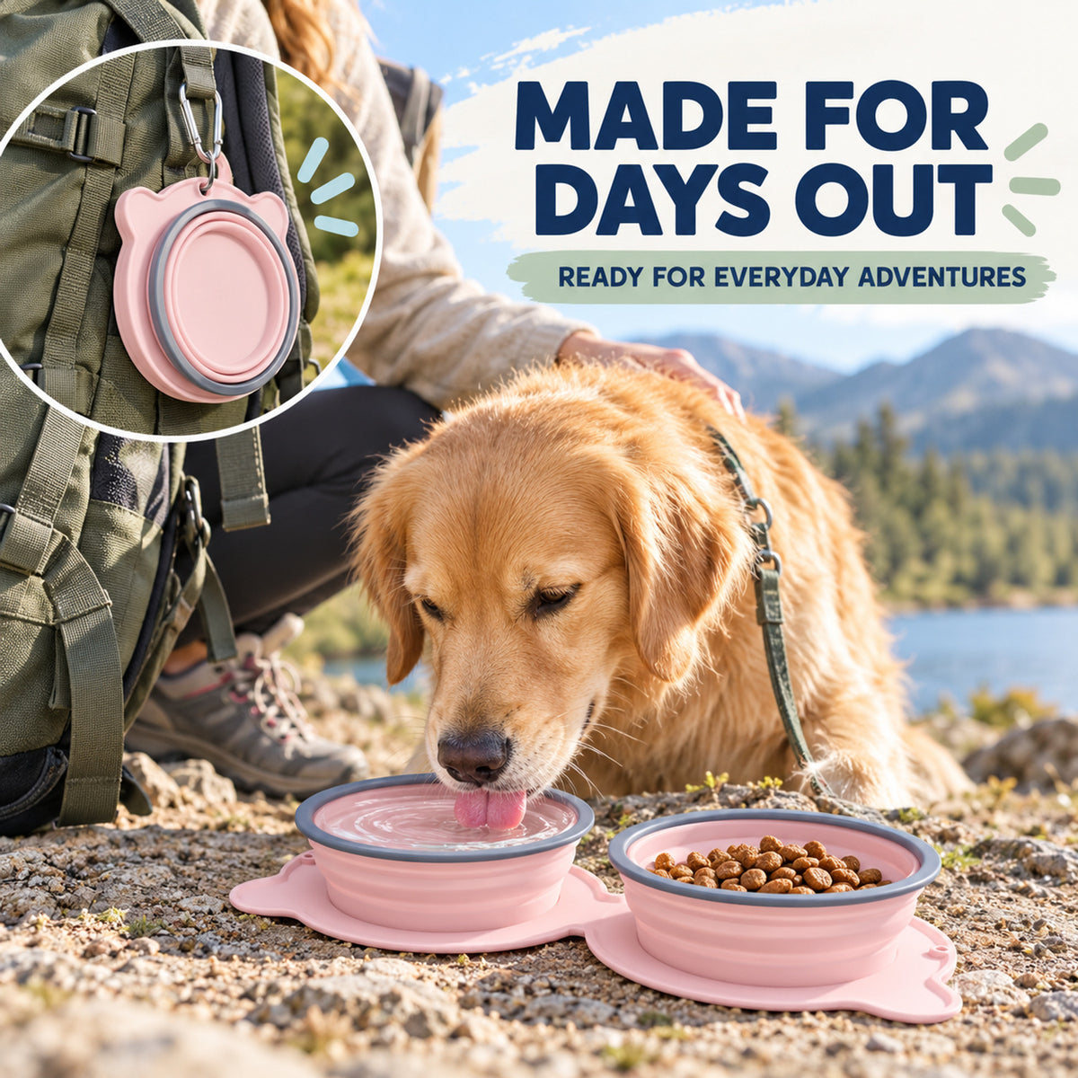Twin Collapsible Silicone Pet Travel Bowls, 7 Colors, By GAVPEPY image 6 - 05-Travel-Ready.jpg