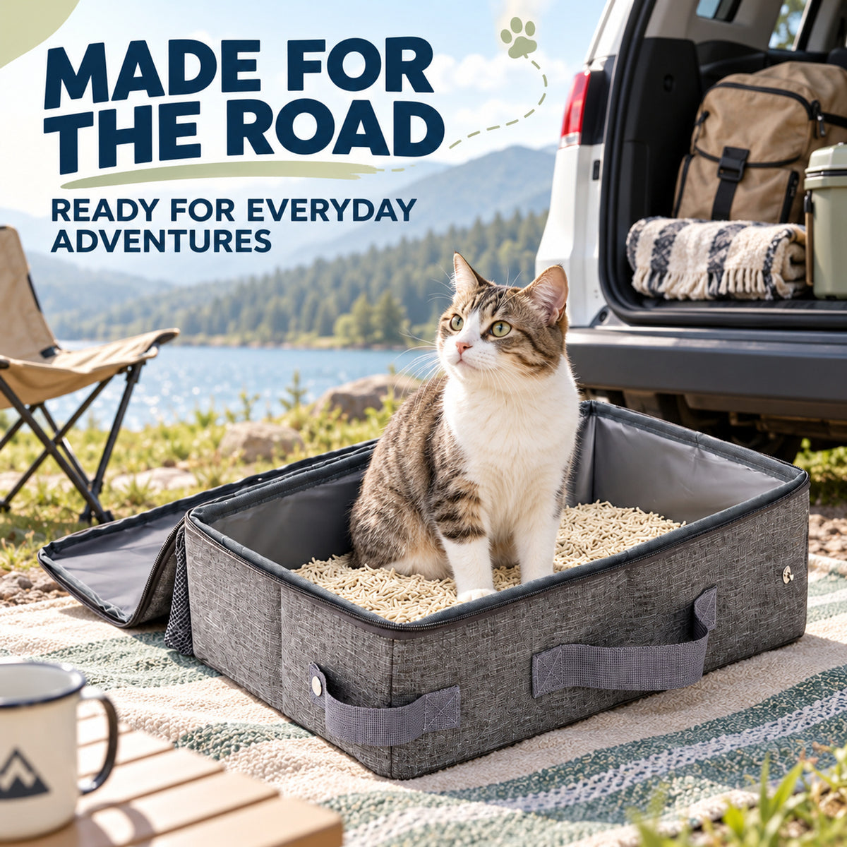 Foldable Travel Litter Box with Scoop, 3 Sizes, By GAVPEPY image 6 - 05-Travel-Ready.jpg