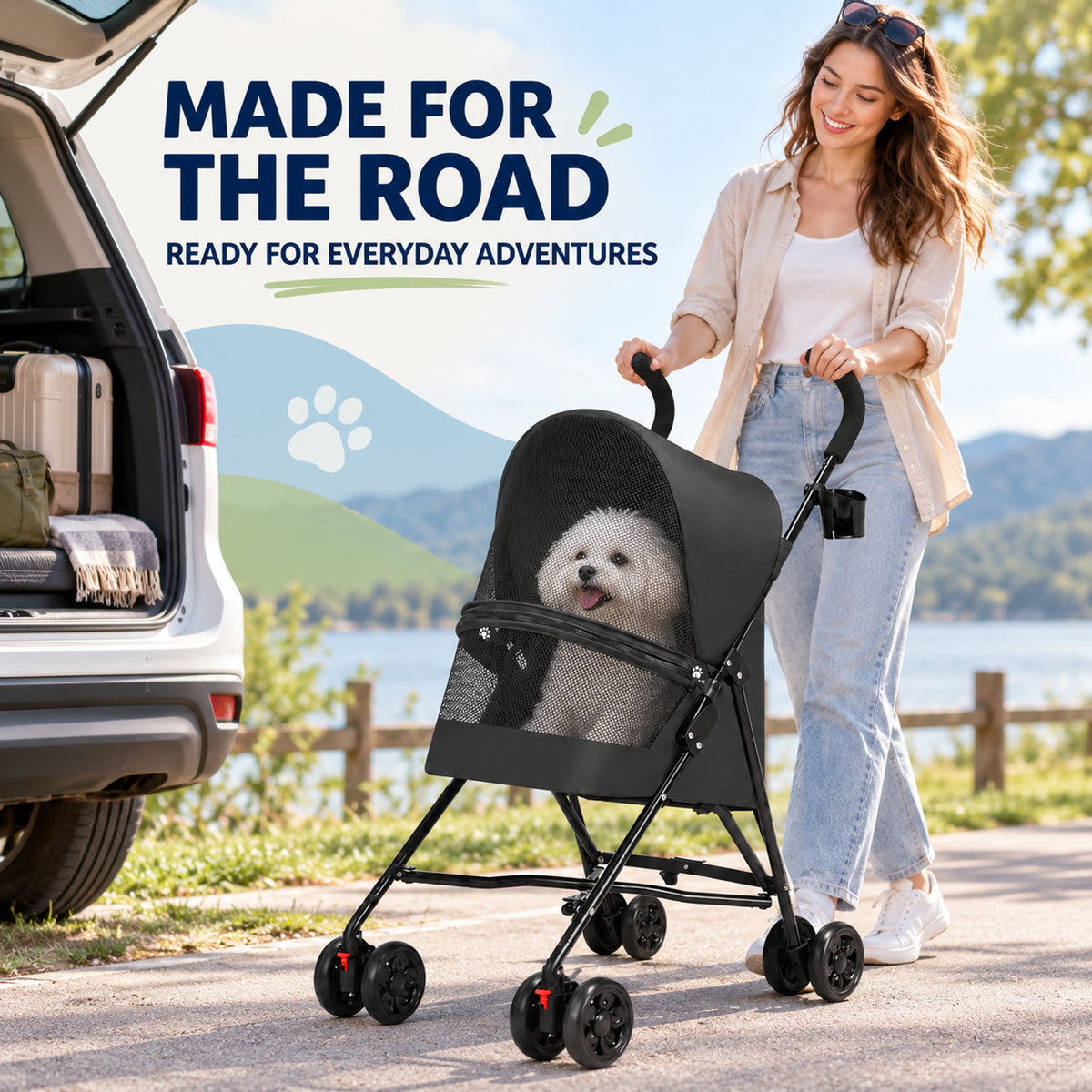 Foldable Pet Stroller, 4 Colors, By GAVPEPY image 6 - 05-Travel-Ready.jpg