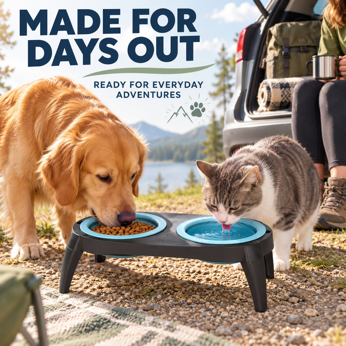 Foldable TPR Double Pet Bowl Table, 2 Colors, By GAVPEPY image 6 - 05-Travel-Ready.jpg