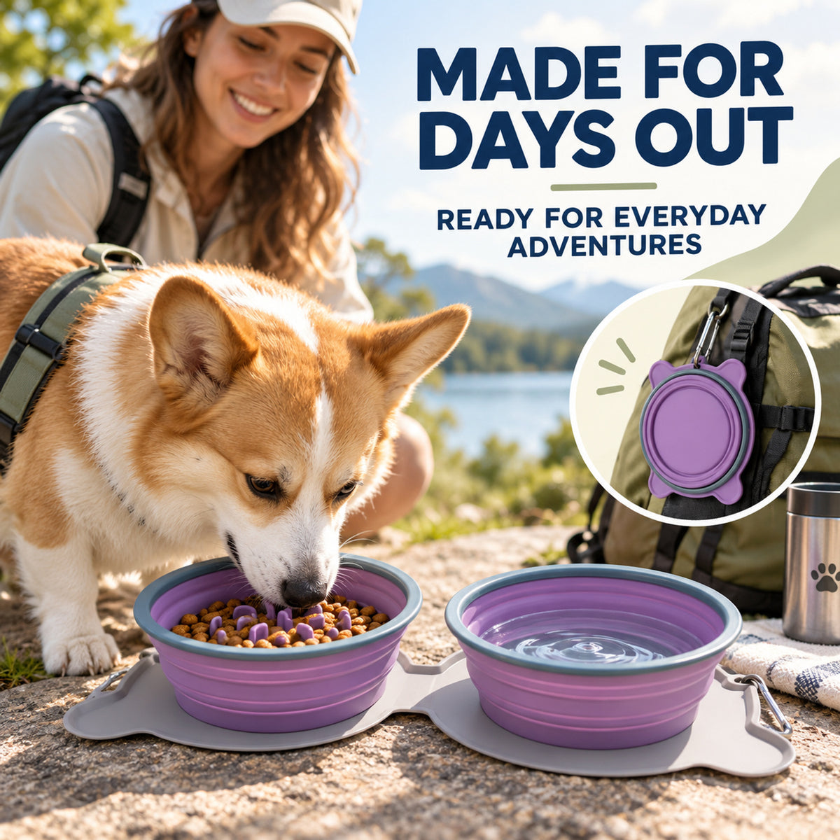 Collapsible Slow-Feeder Pet Travel Bowl, 3 Colors, By GAVPEPY image 6 - 05-Travel-Ready.jpg