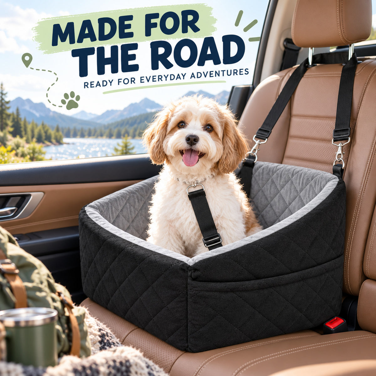 Plush Pet Car Seat and Travel Bed, 3 Colors, By GAVPEPY image 6 - 05-Travel-Ready.jpg