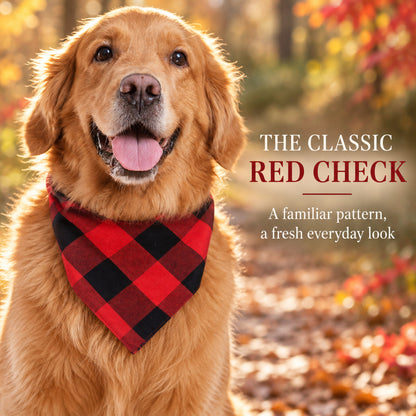 GAVPEPY Cotton-linen blend Gingham Pet Bandana, Sizes Small, Large, Red, White, for photos, celebrations, walks and everyday pet outfits; a neckwear accessory for everyday outfits, portraits and special occasions image 5 - 05-红黑佩戴.jpg