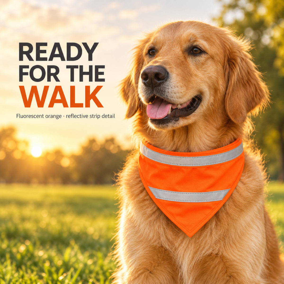 GAVPEPY Polyester Reflective Orange Pet Bandana, Sizes Large, Medium, Small, Orange, Yellow, for photos, celebrations, walks and everyday pet outfits; a neckwear accessory for everyday outfits, portraits and special occasions image 5 - 05-橘色佩戴.jpg