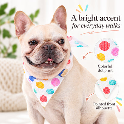 GAVPEPY Cotton Rainbow Dot Pet Bandana, Sizes S, L, as pictured, for pet photos, outings and celebrations; decorative neckwear with the selected print and fit shown in the product photos; review the selected variant photo for details image 5 - 05-法斗佩戴.jpg