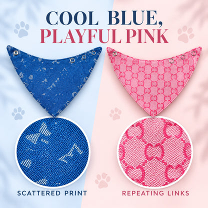 GAVPEPY Polyamide Adjustable Printed Pet Bandana, Sizes S, M, L, Khaki, Pink, for photos, celebrations, walks and everyday pet outfits; a neckwear accessory for everyday outfits, portraits and special occasions image 5 - 05-蓝粉图案.jpg