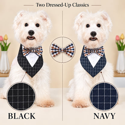 GAVPEPY Polyester Tuxedo-Style Pet Bandana, Sizes XS, S, M, L, XL, 6 color or pattern options, for photos, celebrations, walks and everyday pet outfits; a neckwear accessory for everyday outfits, portraits and special occasions image 5 - 05-深色对照.jpg