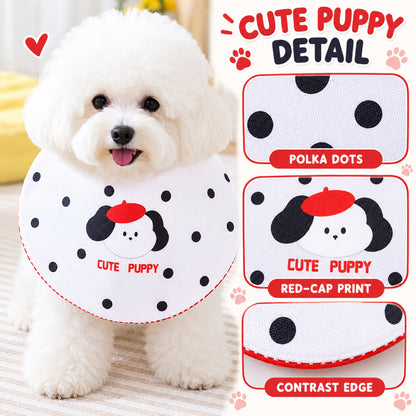 GAVPEPY Polyester Printed Pet Bib, Sizes S, M, L, XL, Yellow, White, Red, for photos, celebrations, walks and everyday pet outfits; a neckwear accessory for everyday outfits, portraits and special occasions image 5 - 05-红帽小狗细节.jpg