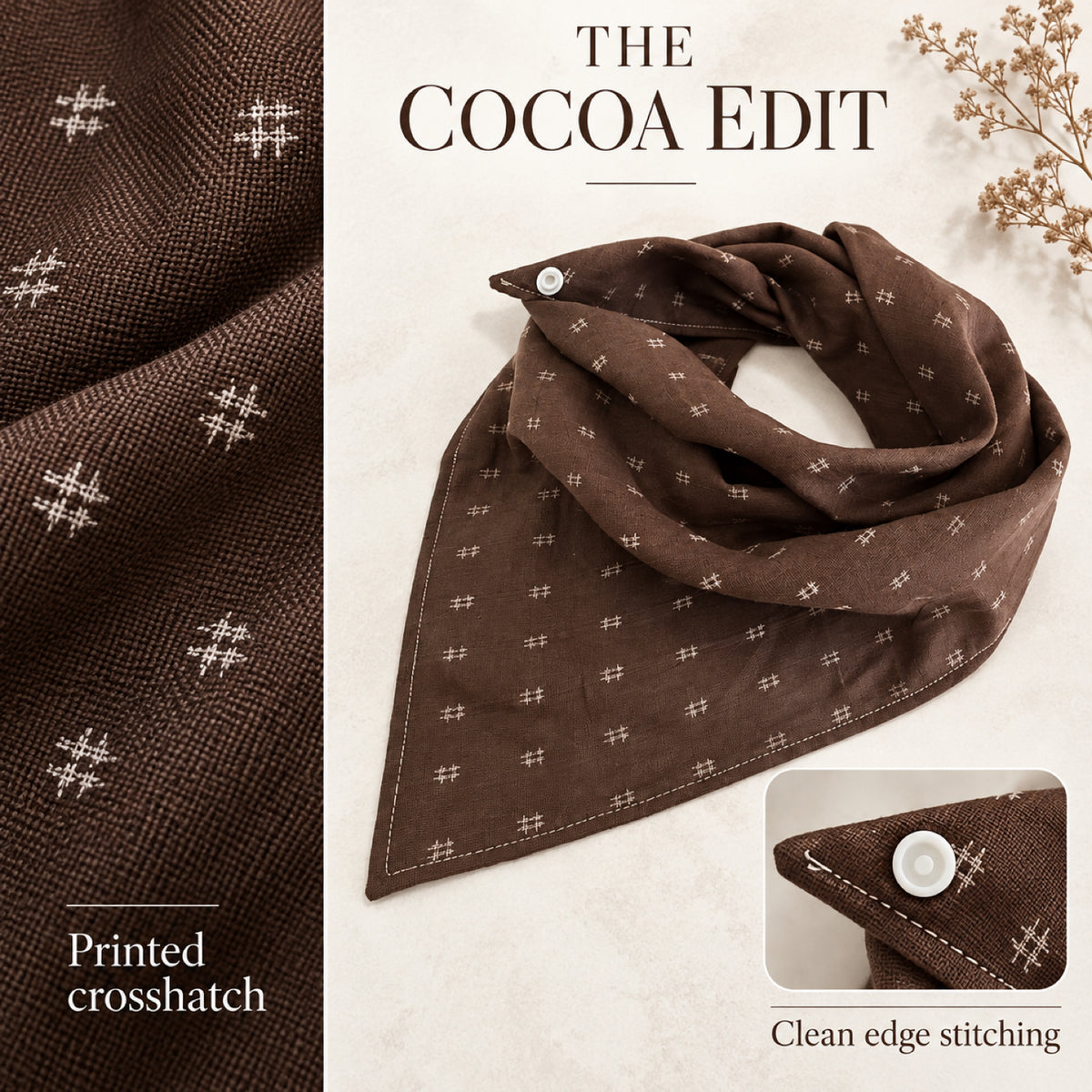 GAVPEPY Polyester Color-Block Triangle Pet Bandana, Sizes S, M, L, XL, Yellow, Brown, for photos, celebrations, walks and everyday pet outfits; a neckwear accessory for everyday outfits, portraits and special occasions image 5 - 05-深咖细节.jpg