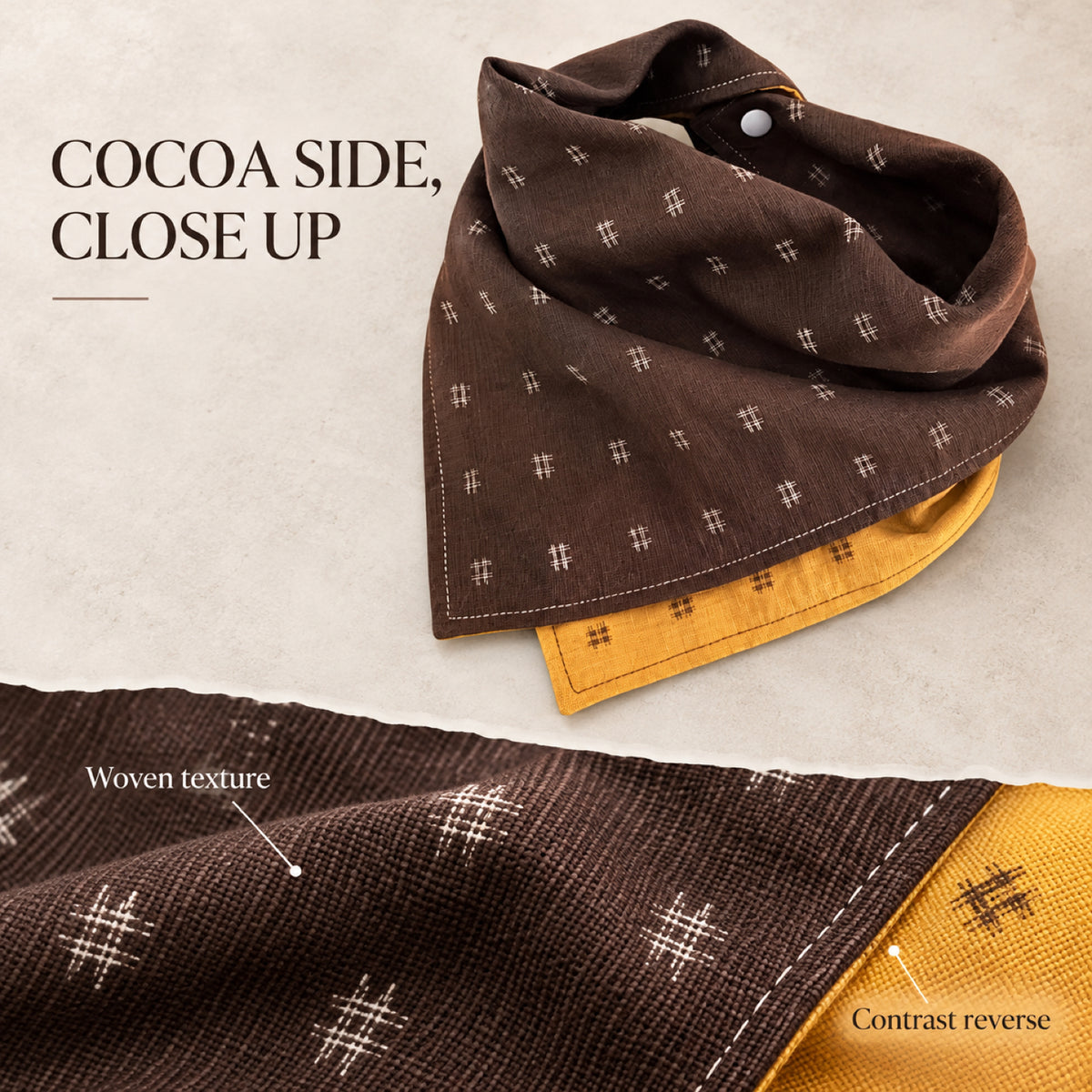 GAVPEPY Polyester Color-Block Square Pet Bandana, Sizes S, M, L, XL, Yellow, Black, for photos, celebrations, walks and everyday pet outfits; a neckwear accessory for everyday outfits, portraits and special occasions image 5 - 05-深咖细节.jpg