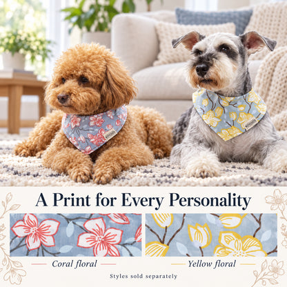 GAVPEPY Cotton Floral Pet Bandana, Sizes S, M, L, Yellow, Pink, for pet photos, outings and celebrations; decorative neckwear with the selected print and fit shown in the product photos; review the selected variant photo for details image 5 - 05-双犬佩戴.jpg