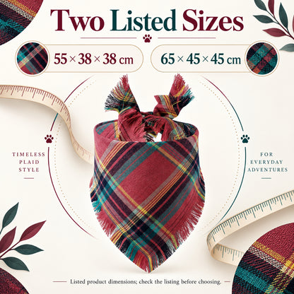 GAVPEPY Polyester-cotton blend Plaid Fringe Pet Bandana, Sizes 65 x 45 x 45 cm, 55 x 38 x 38, as pictured, for photos, celebrations, walks and everyday pet outfits; a neckwear accessory for everyday outfits, portraits and special occasions image 5 - 05-尺寸选项.jpg
