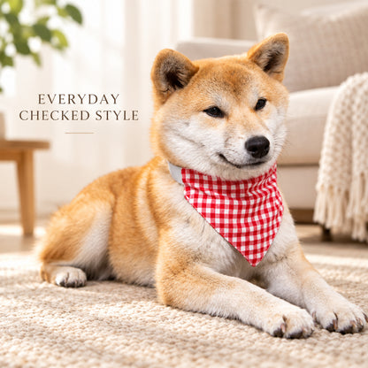 GAVPEPY Cotton-polyester blend Gingham Buckle Pet Bandana, Sizes M, L, Red, Blue, Black, for photos, celebrations, walks and everyday pet outfits; a neckwear accessory for everyday outfits, portraits and special occasions image 5 - 05-佩戴效果.jpg