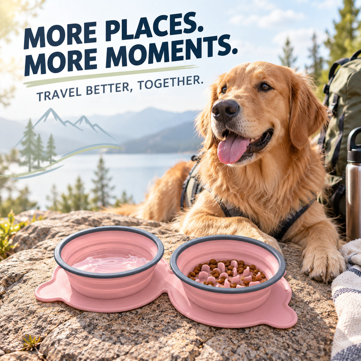 Twin Collapsible Silicone Pet Travel Bowls, 7 Colors, By GAVPEPY image 7 - 06-Lifestyle.jpg