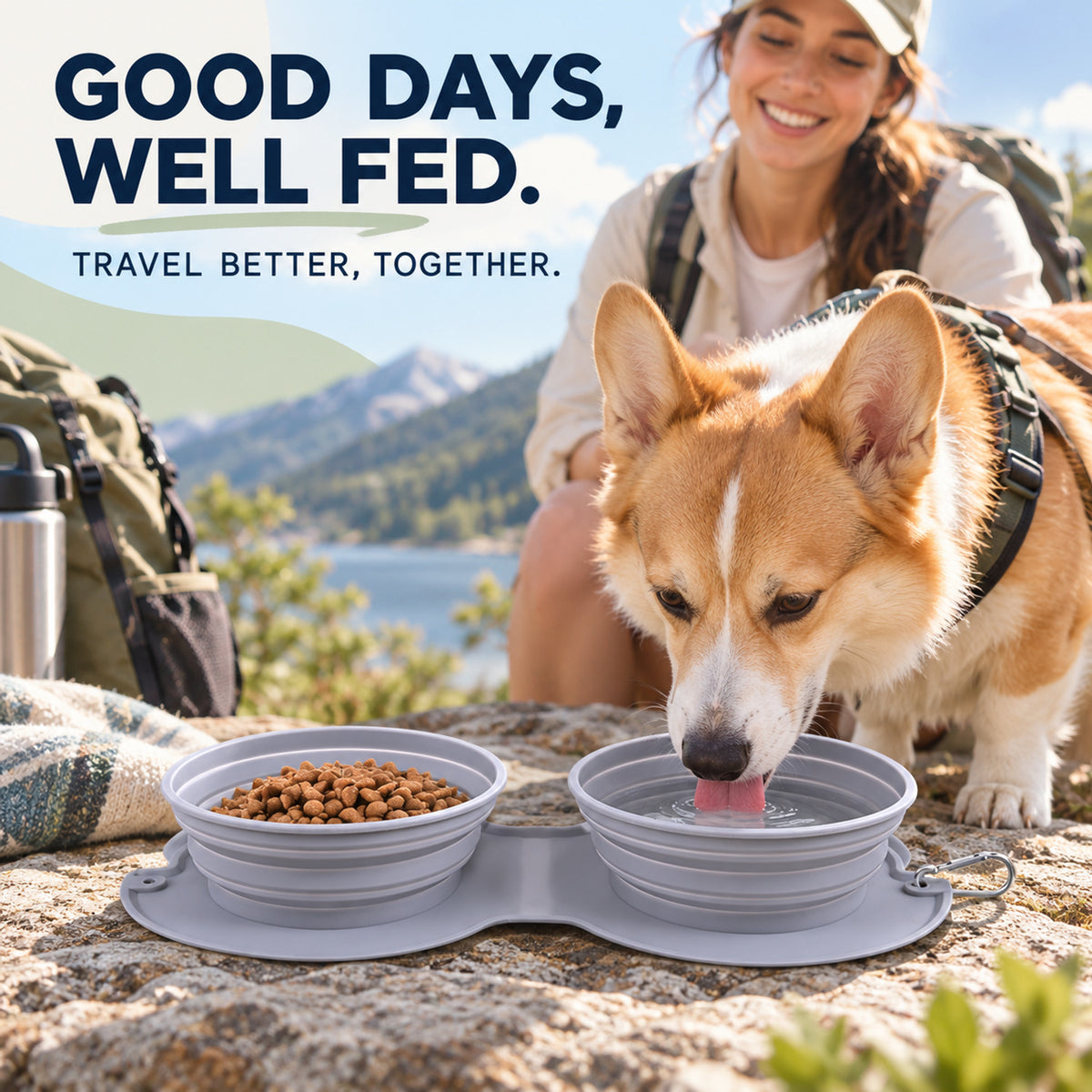 Collapsible Silicone Double Pet Travel Bowl, 3 Colors, By GAVPEPY image 7 - 06-Lifestyle.jpg