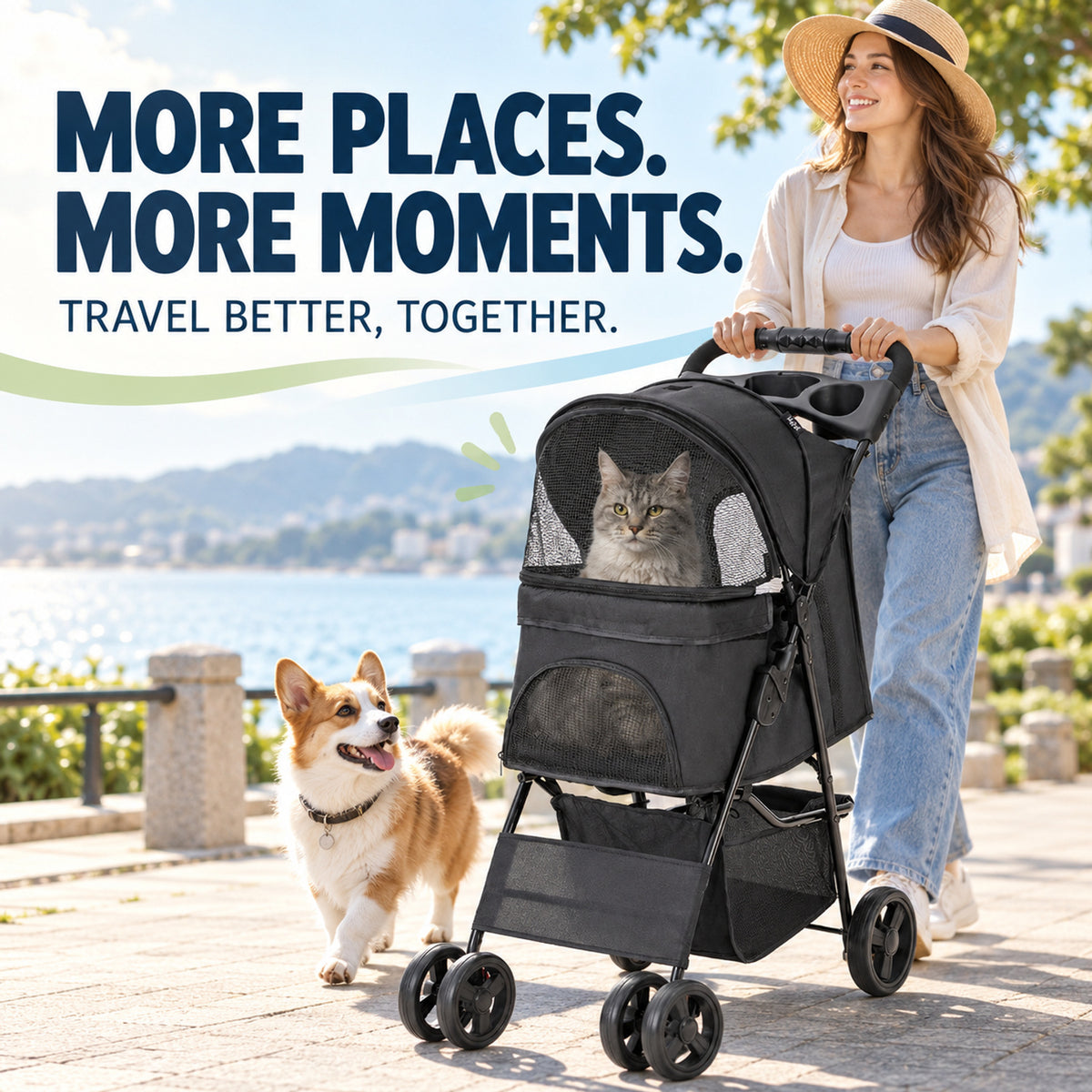 Foldable Pet Stroller with Tray, 2 Colors, By GAVPEPY image 7 - 06-Lifestyle.jpg