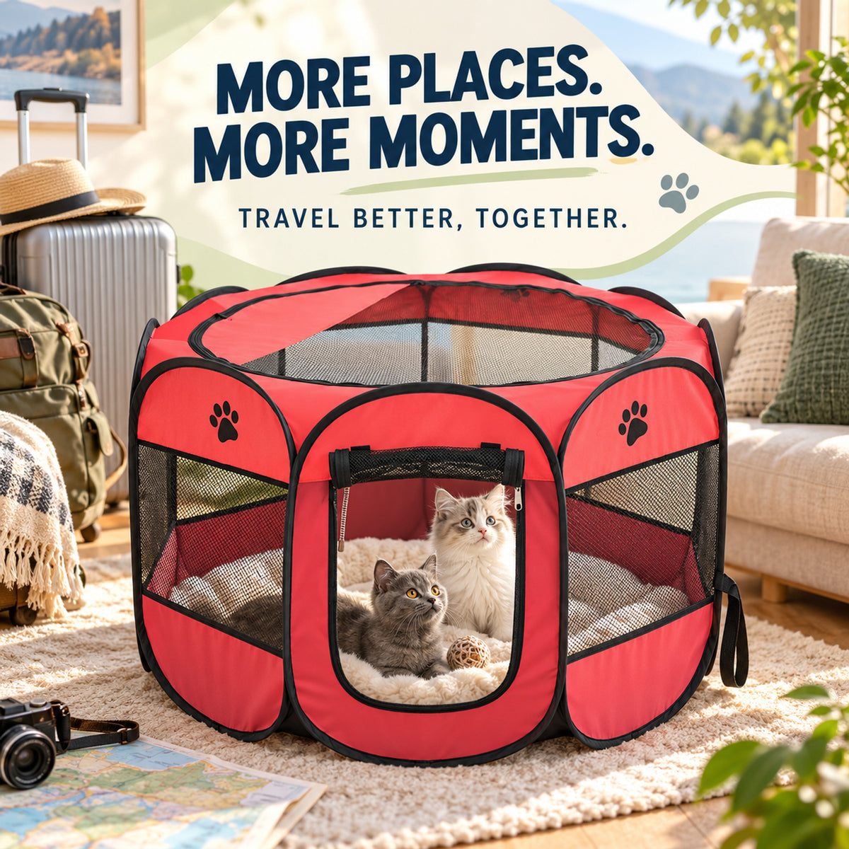 Foldable Oxford Fabric Pet Playpen, 6 Colors & 3 Sizes, By GAVPEPY image 7 - 06-Lifestyle.jpg