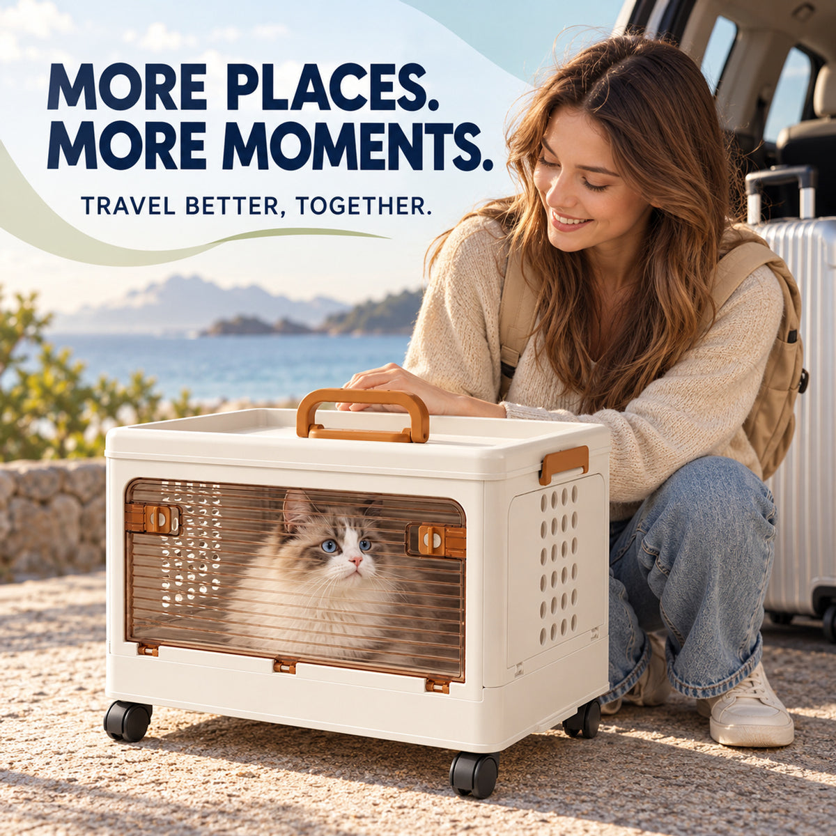 Portable Wheeled Pet Travel Carrier, 44.5 x 32 x 26 cm, By GAVPEPY image 7 - 06-Lifestyle.jpg