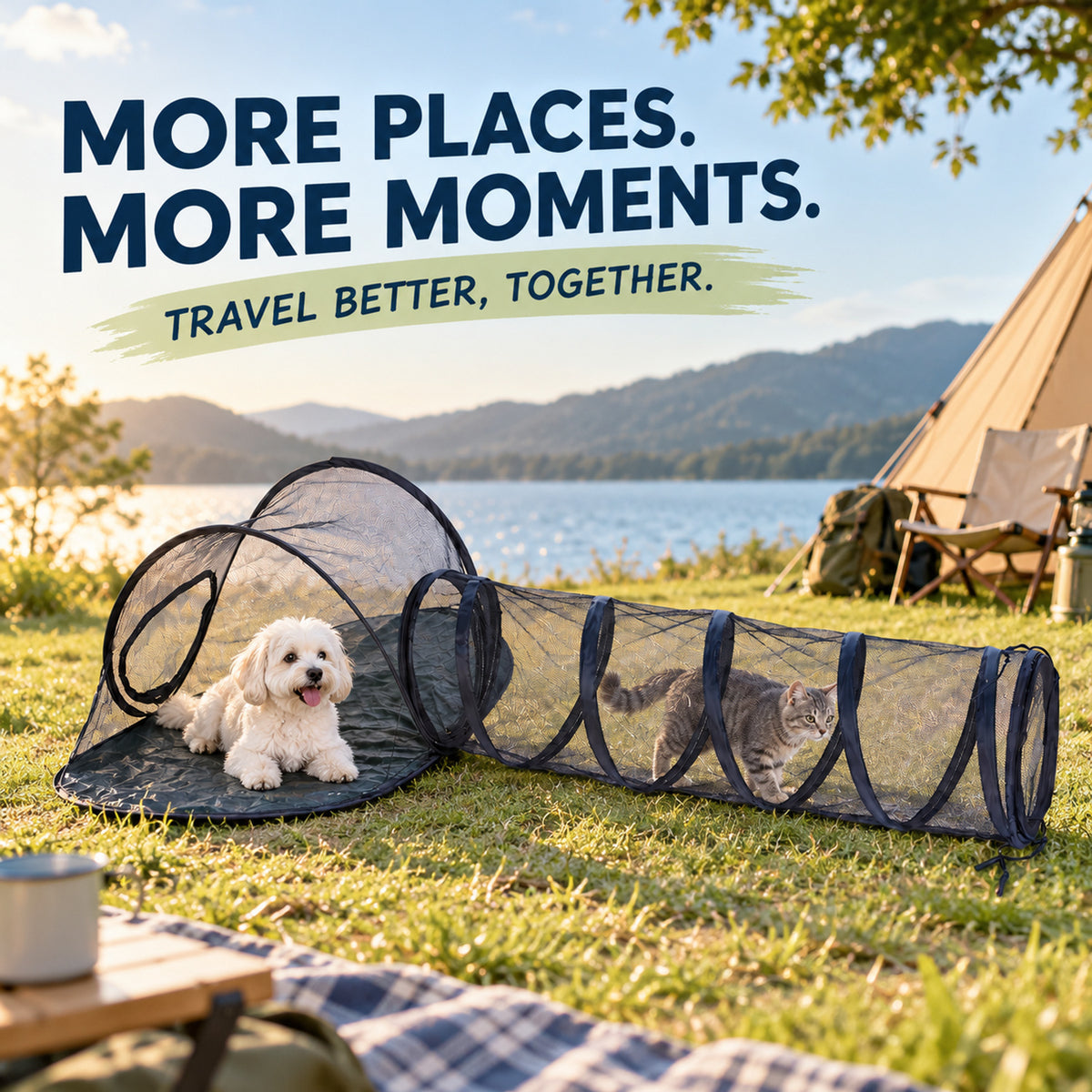 Foldable Pet Travel Tent with Tunnel, By GAVPEPY image 7 - 06-Lifestyle.jpg