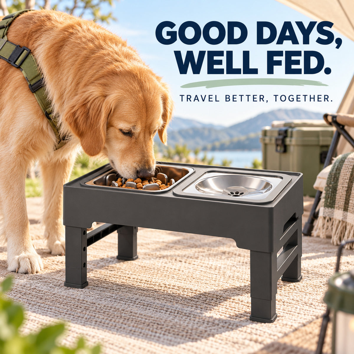 Foldable Pet Bowl Table, 2 Colors & 2 Bowl Types, By GAVPEPY image 7 - 06-Lifestyle.jpg