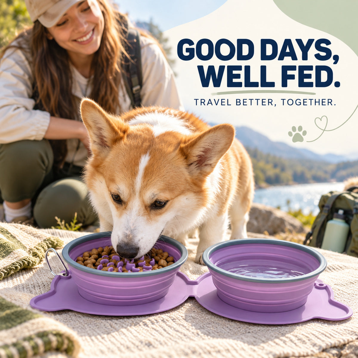 Collapsible Slow-Feeder Pet Travel Bowl, 3 Colors, By GAVPEPY image 7 - 06-Lifestyle.jpg