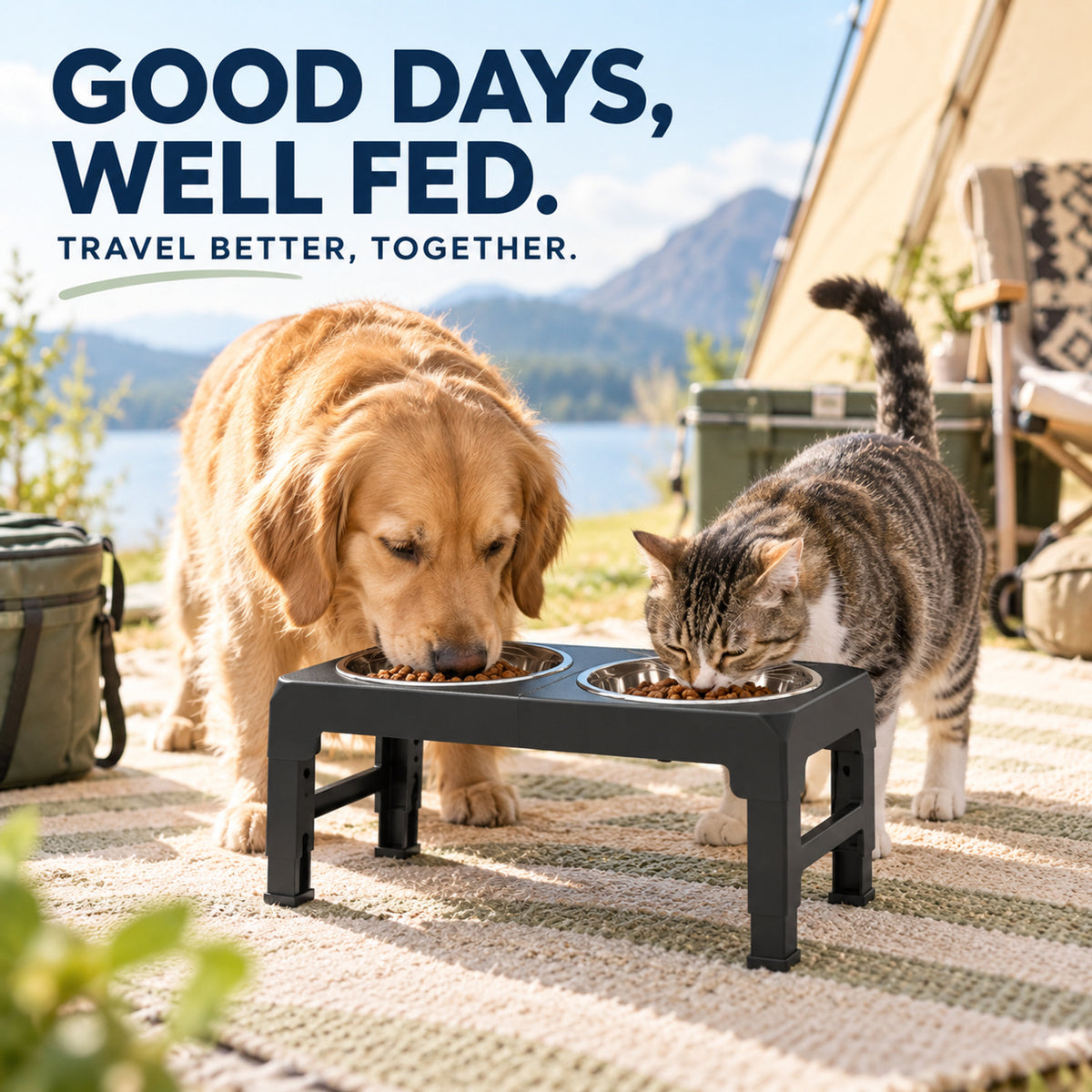 Adjustable Foldable Stainless Steel Pet Bowl Stand, 2 Colors, By GAVPEPY image 7 - 06-Lifestyle.jpg