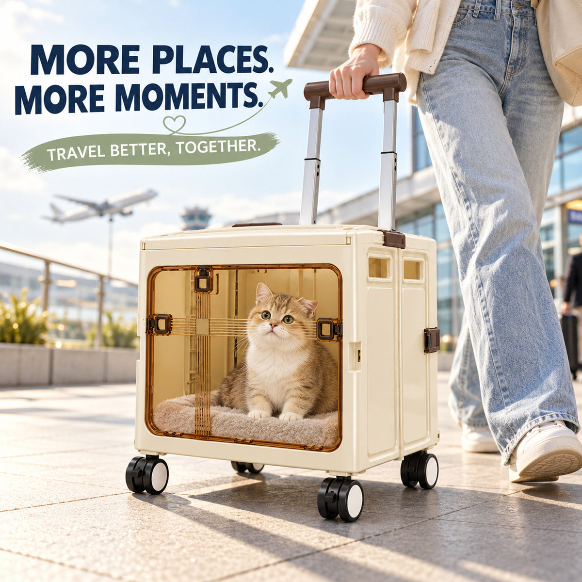 Hard-Shell Rolling Pet Carrier, 2 Colors, 2 Sizes & 2 Styles, By GAVPEPY image 7 - 06-Lifestyle.jpg