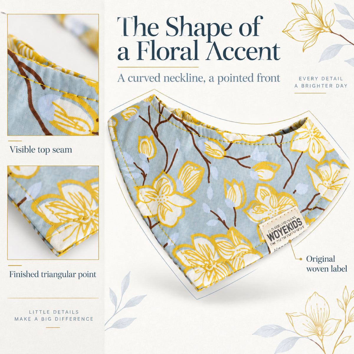 GAVPEPY Cotton Floral Pet Bandana, Sizes S, M, L, Yellow, Pink, for pet photos, outings and celebrations; decorative neckwear with the selected print and fit shown in the product photos; review the selected variant photo for details image 6 - 06-三角轮廓.jpg