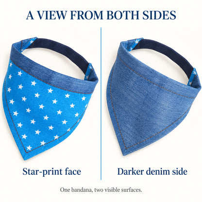 GAVPEPY Denim fabric Star Print Denim Pet Bandana, Sizes 30CM, 35CM, 40CM, Blue, for photos, celebrations, walks and everyday pet outfits; a neckwear accessory for everyday outfits, portraits and special occasions image 6 - 06-两侧外观.jpg