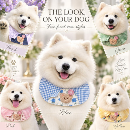 GAVPEPY Polyester Gingham Bear Pet Bib, 6 size options, 5 color or pattern options, for photos, celebrations, walks and everyday pet outfits; a neckwear accessory for everyday outfits, portraits and special occasions image 6 - 06-佩戴前视.jpg