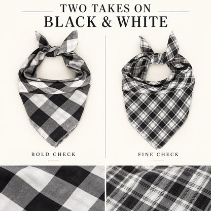 GAVPEPY Cotton Plaid Tie Pet Bandana, Sizes 68 x 45 x 45, One Size, Red, Green, White, Brown, for photos, celebrations, walks and everyday pet outfits; a neckwear accessory for everyday outfits, portraits and special occasions image 6 - 06-黑白双格.jpg