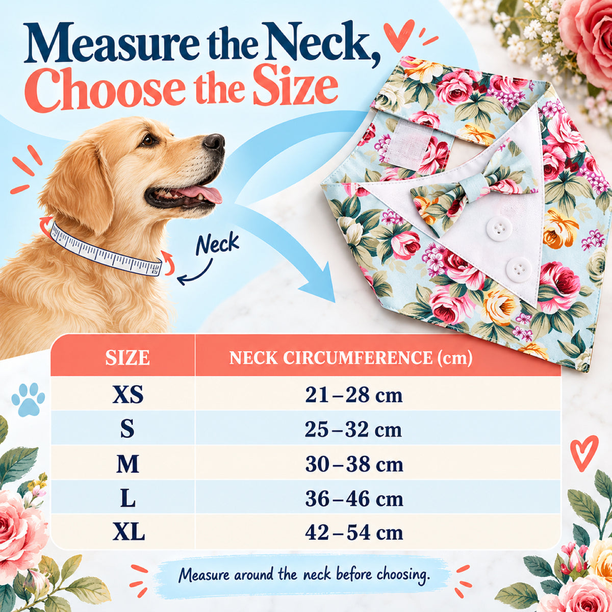 GAVPEPY Polyester Floral Formal Pet Bib, Sizes XS, S, M, L, XL, Red, Pink, Blue, for photos, celebrations, walks and everyday pet outfits; a neckwear accessory for everyday outfits, portraits and special occasions image 6 - 06-尺码选择.jpg