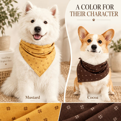 GAVPEPY Polyester Color-Block Triangle Pet Bandana, Sizes S, M, L, XL, Yellow, Brown, for photos, celebrations, walks and everyday pet outfits; a neckwear accessory for everyday outfits, portraits and special occasions image 6 - 06-双款佩戴.jpg