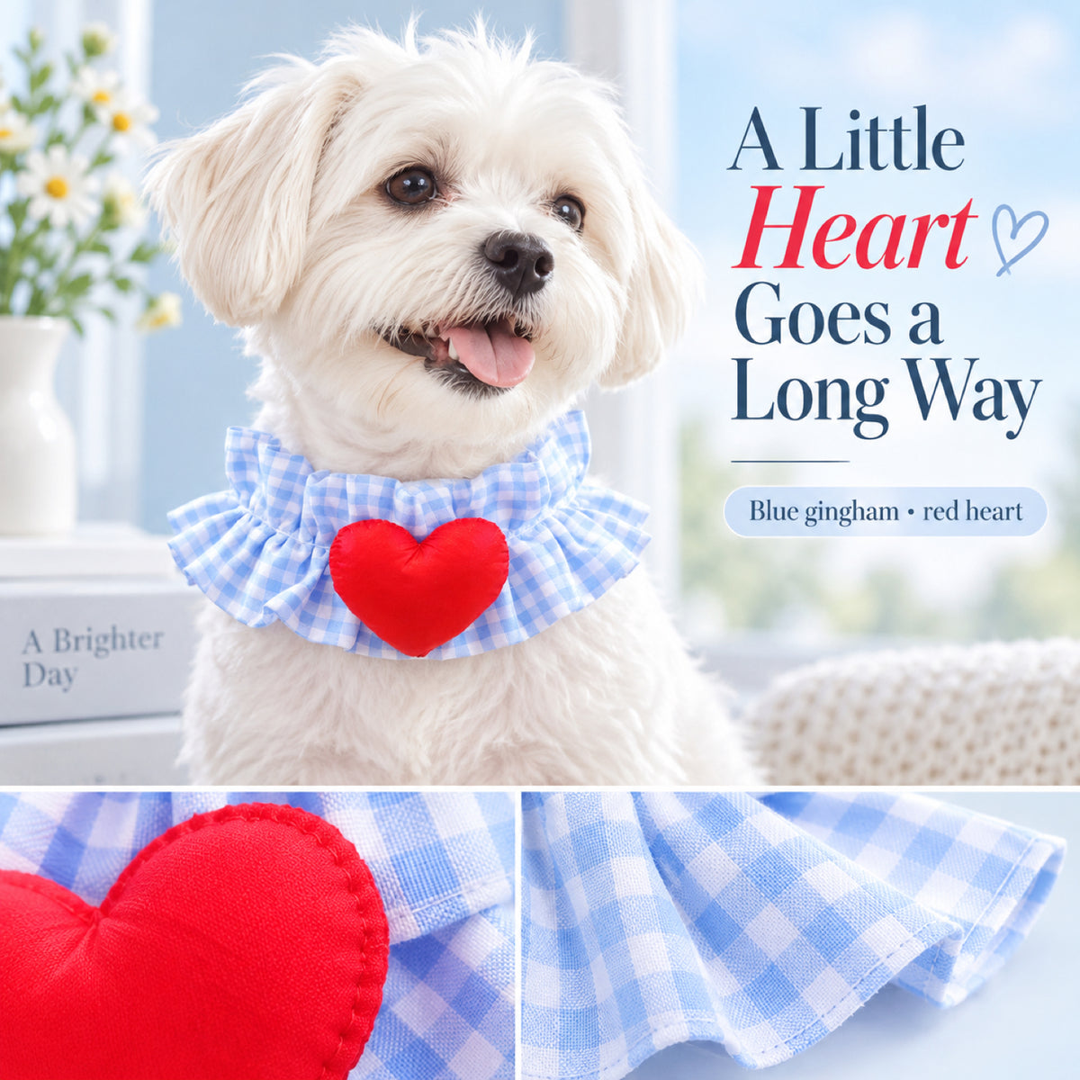 GAVPEPY Polyester Gingham Bear Pet Bib, Size S, as pictured, for pet photos, outings and celebrations; decorative neckwear with the selected print and fit shown in the product photos; review the selected variant photo for details image 6 - 06-红心佩戴.jpg
