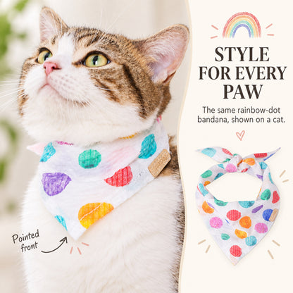 GAVPEPY Cotton Rainbow Dot Pet Bandana, Sizes S, L, as pictured, for pet photos, outings and celebrations; decorative neckwear with the selected print and fit shown in the product photos; review the selected variant photo for details image 6 - 06-猫咪佩戴.jpg
