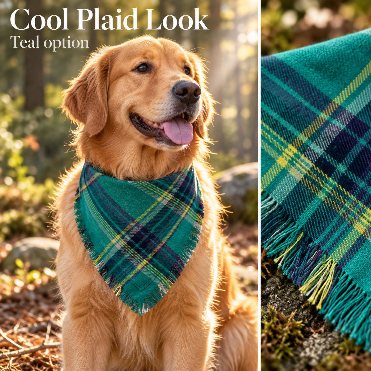 GAVPEPY Polyester-cotton blend Plaid Fringe Pet Bandana, Sizes 65 x 45 x 45 cm, 55 x 38 x 38, as pictured, for photos, celebrations, walks and everyday pet outfits; a neckwear accessory for everyday outfits, portraits and special occasions image 6 - 06-冷调佩戴.jpg