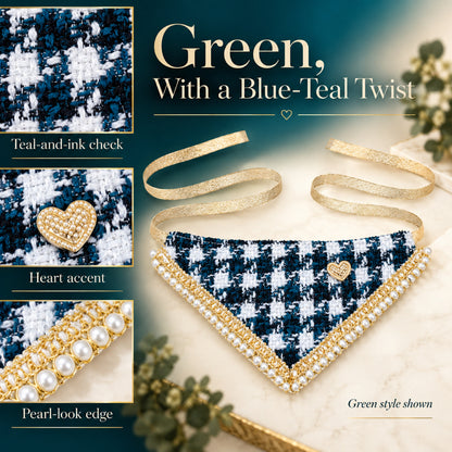 GAVPEPY Polyester Tweed-Look Triangle Pet Bib, Size S, 5 color or pattern options, for photos, celebrations, walks and everyday pet outfits; a neckwear accessory for everyday outfits, portraits and special occasions image 6 - 06-蓝绿格纹.jpg