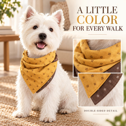 GAVPEPY Polyester Color-Block Square Pet Bandana, Sizes S, M, L, XL, Yellow, Black, for photos, celebrations, walks and everyday pet outfits; a neckwear accessory for everyday outfits, portraits and special occasions image 6 - 06-小犬佩戴.jpg